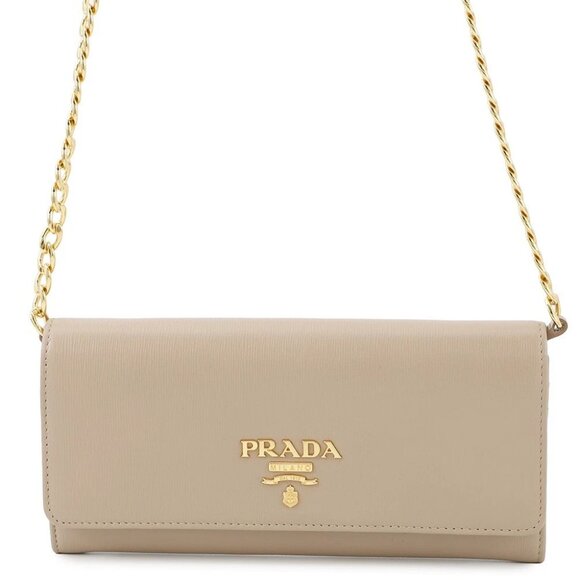 PRADA Vitello Move Chain Wallet Leather Beige 1BP290 - Picture 1 of 15